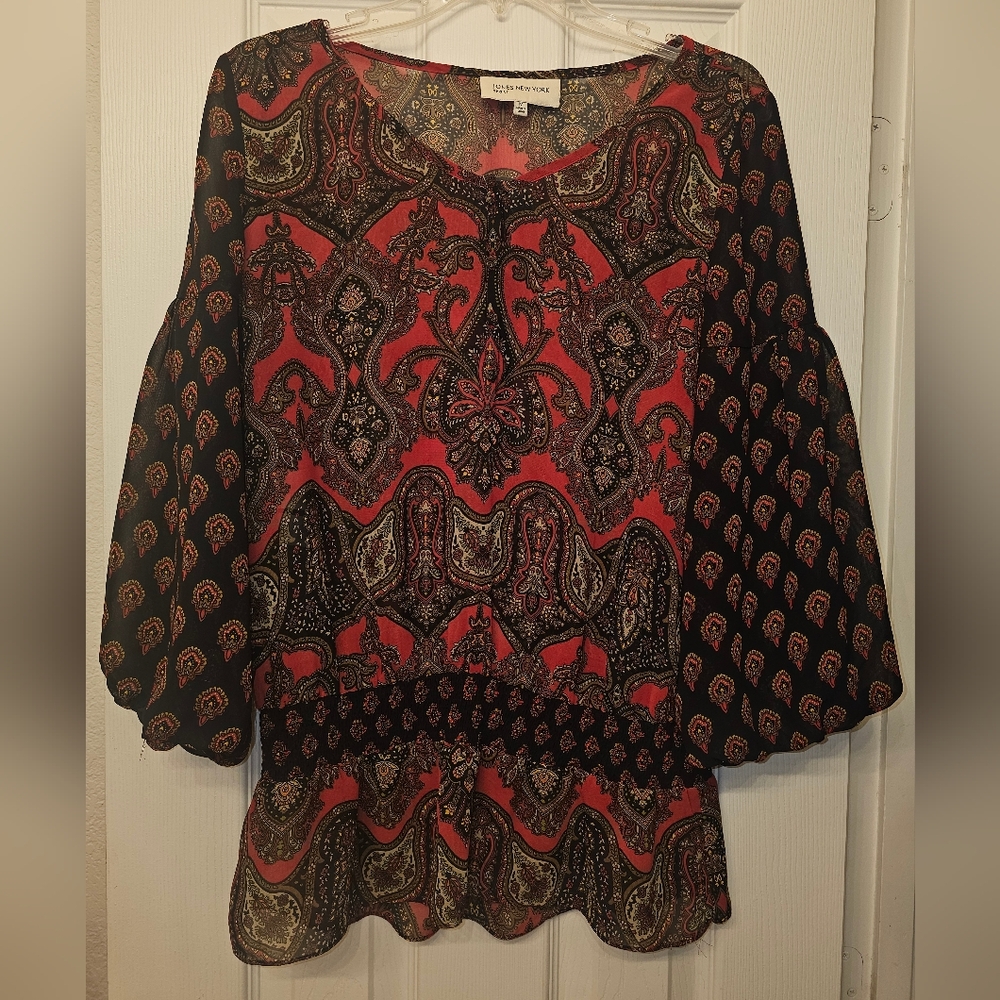 Jones New York Sport Red and Black Paisley Blouse